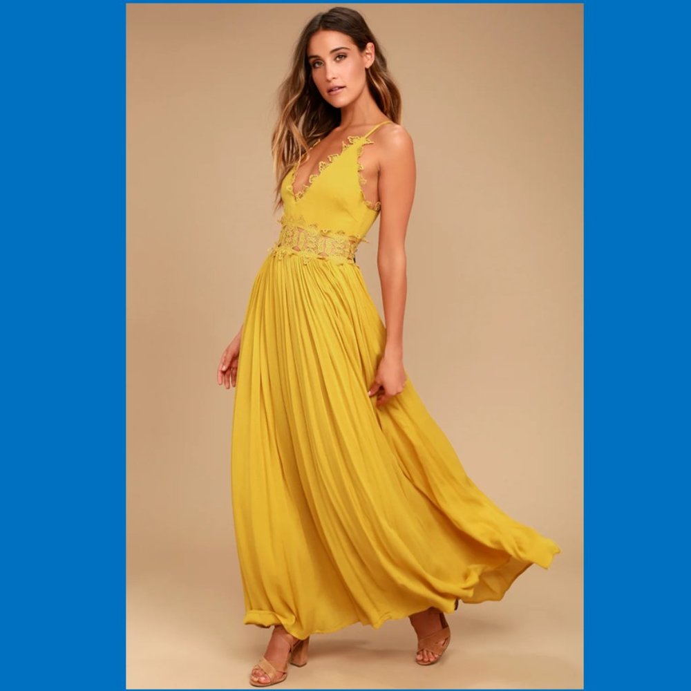This is Love Mustard Yellow Lace Maxi Dress